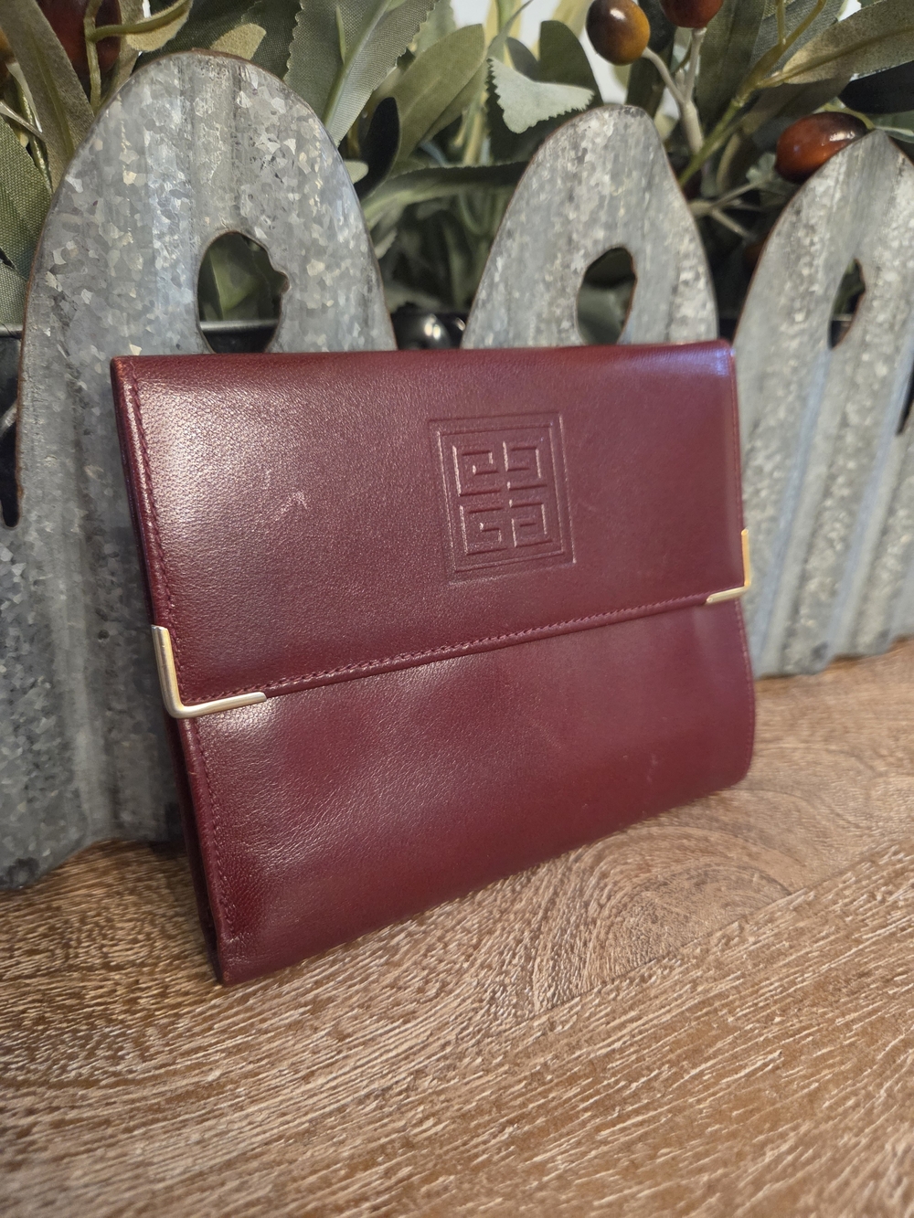 Givenchy Authentic Vintage Burgundy Trifold Leather Wallet